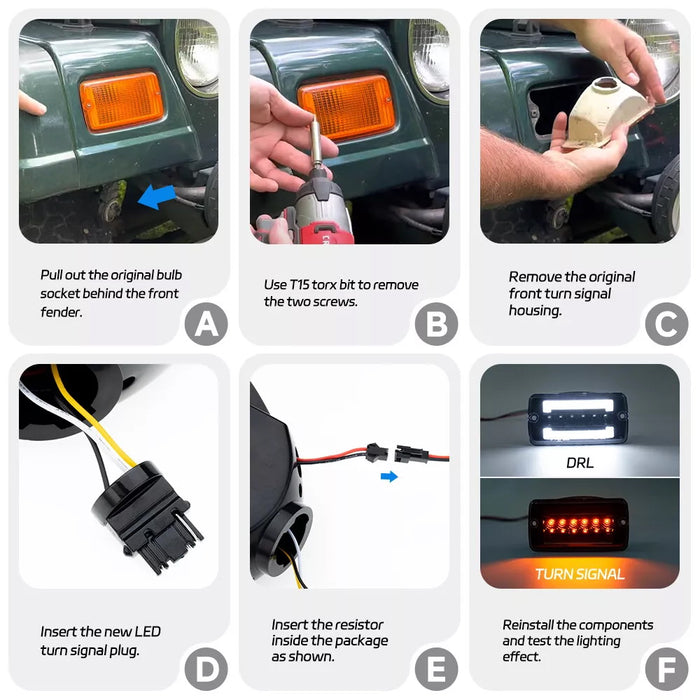 Clear Lens White LED DRL & Amber Front Turn Signal Lights For Jeep Wrangler TJ