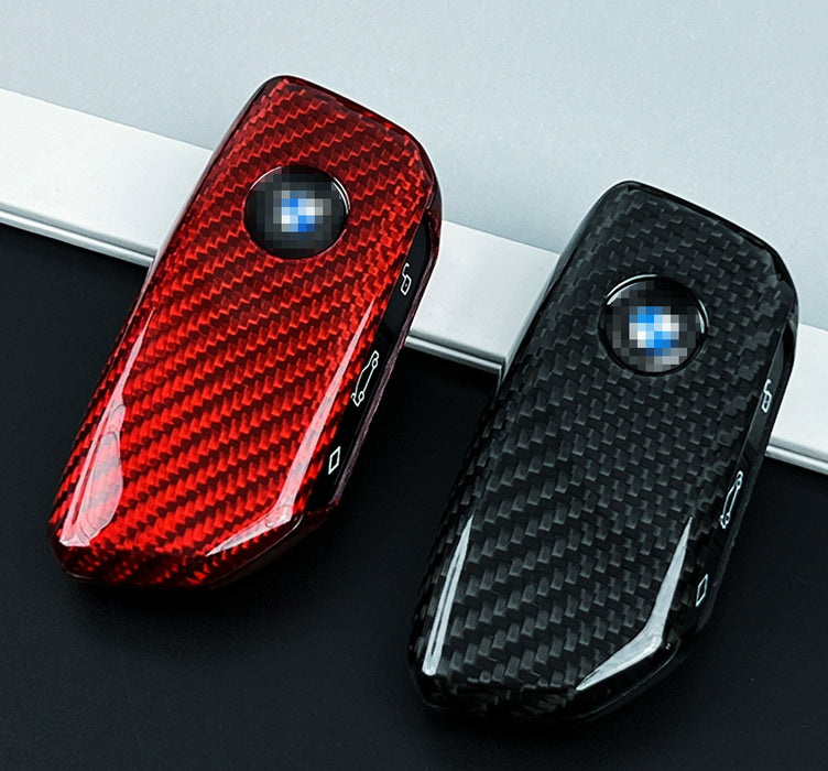 Real Red Carbon Fiber Key Fob Cover For BMW 2023-up X5 X6 X7 iX 5 7 Series i5 i7