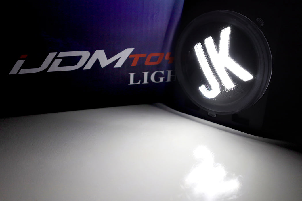 Black-Out, White JK Lettering LED Fender Flare Side Markers For 2007-17 Wrangler