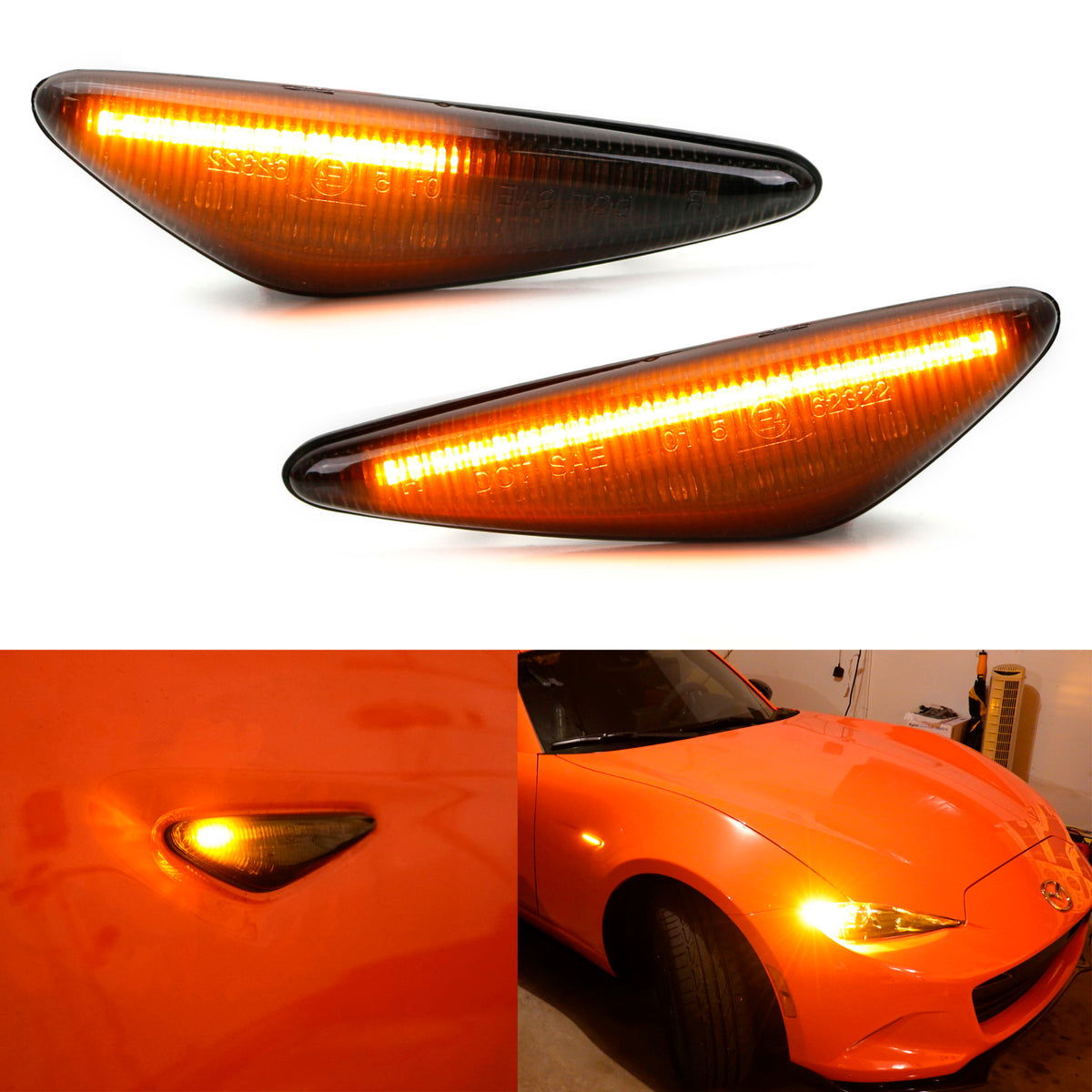 Smoked Lens Sequential Amber LED Front Side Marker Lights For