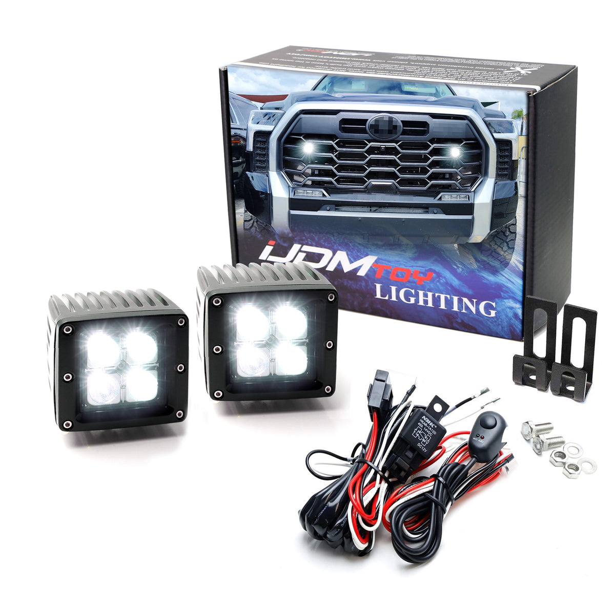 Behind Grille LED Pod Light Kit w/ Mounting Brackets/Relay For 22+ Toy ...