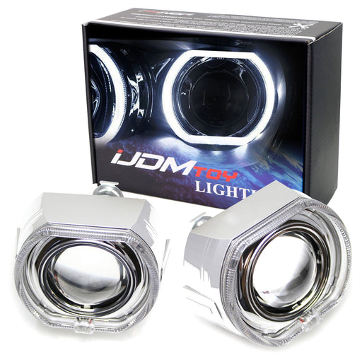 2.5" H1 Bi-Xenon Headlamp Projector Lens w/DTM Square Shape LED Halo Ring Shroud