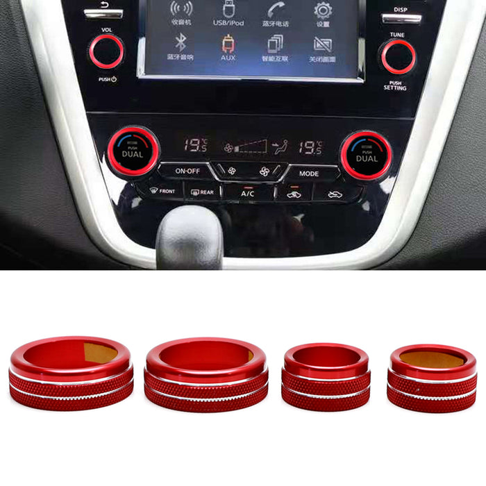 4pc Red Aluminum AC Dailer & Audio Knob Decoration Covers For Nissan 15+ Murano