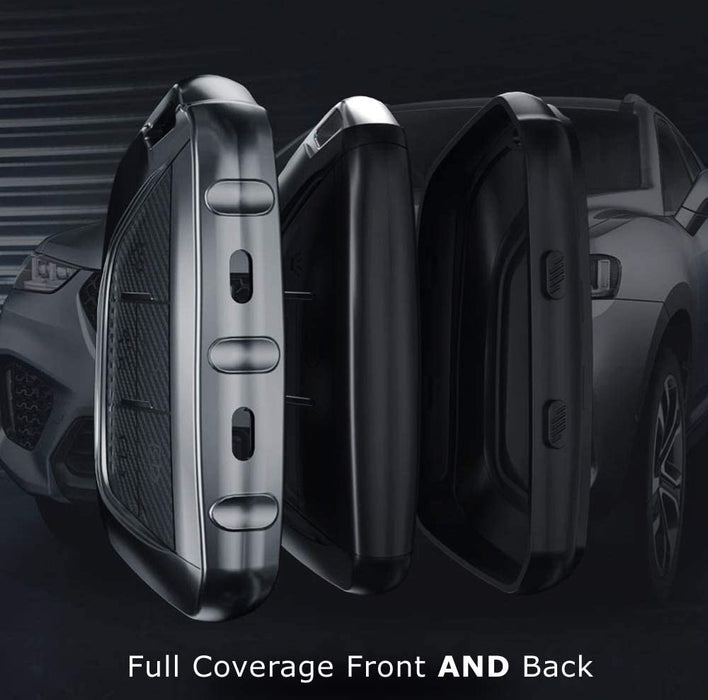 Silver w/Carbon Fiber TPU Key Fob Protective Case For Chevry 16-up Camaro Malibu