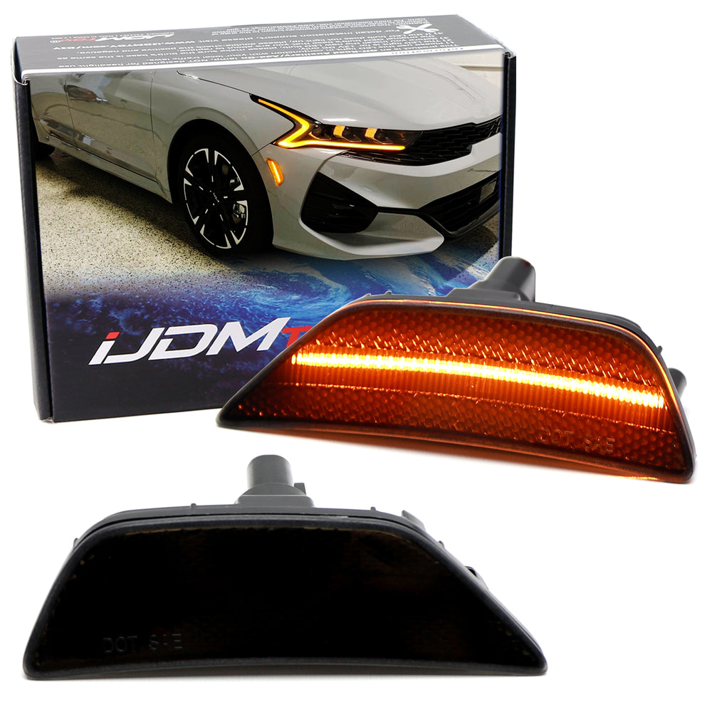 Smoked Lens Amber Full LED Strip Front Bumper Side Markers For Kia 21-24 Gen5 K5