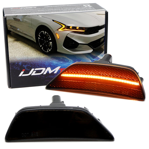 Smoked Lens Amber Full LED Strip Front Bumper Side Markers For Kia 21-24 Gen5 K5