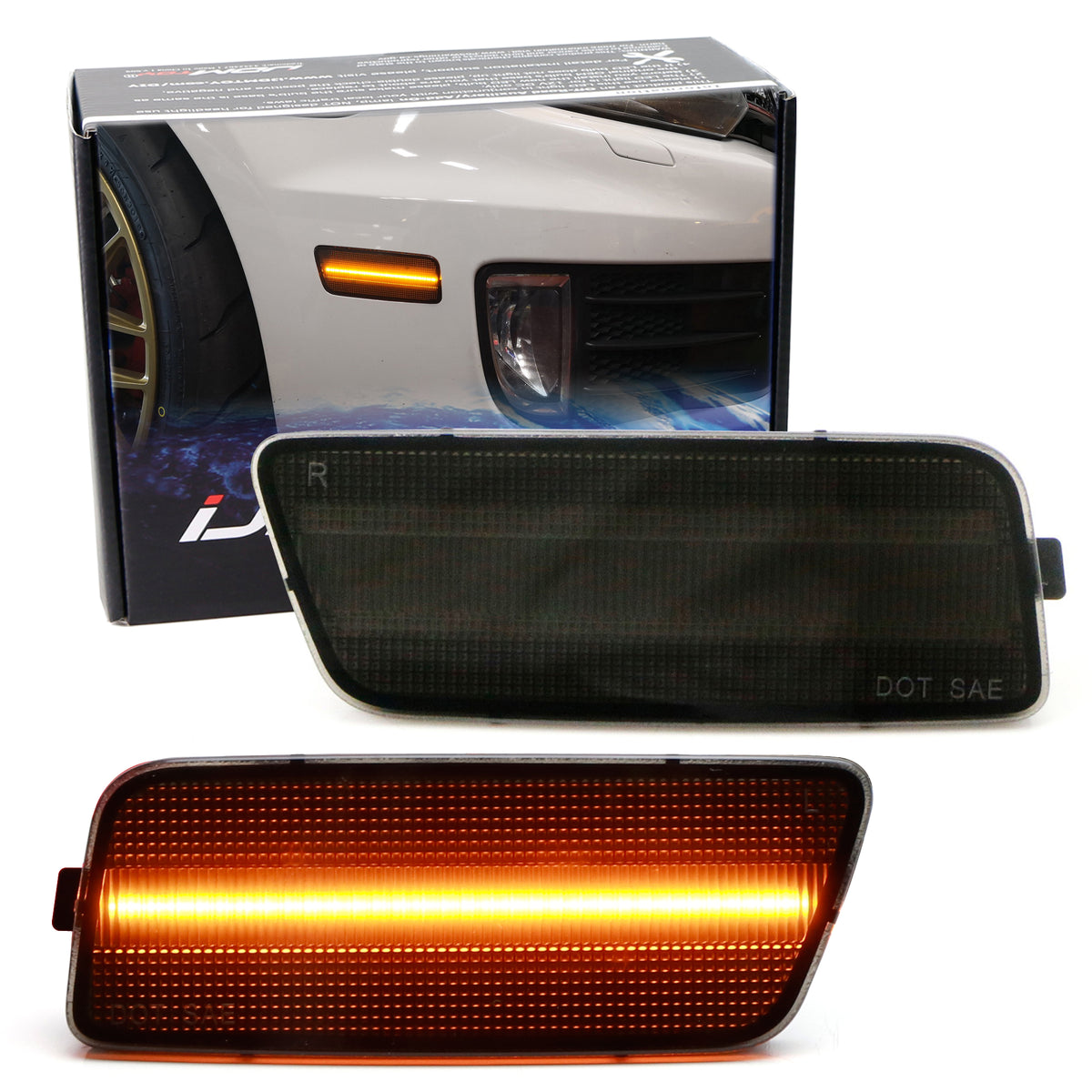 Alloy Art LED Front Turn Signal Lights For Harley - Smoked Lens, Amber LEDs, Black Anodized (FDH-2)