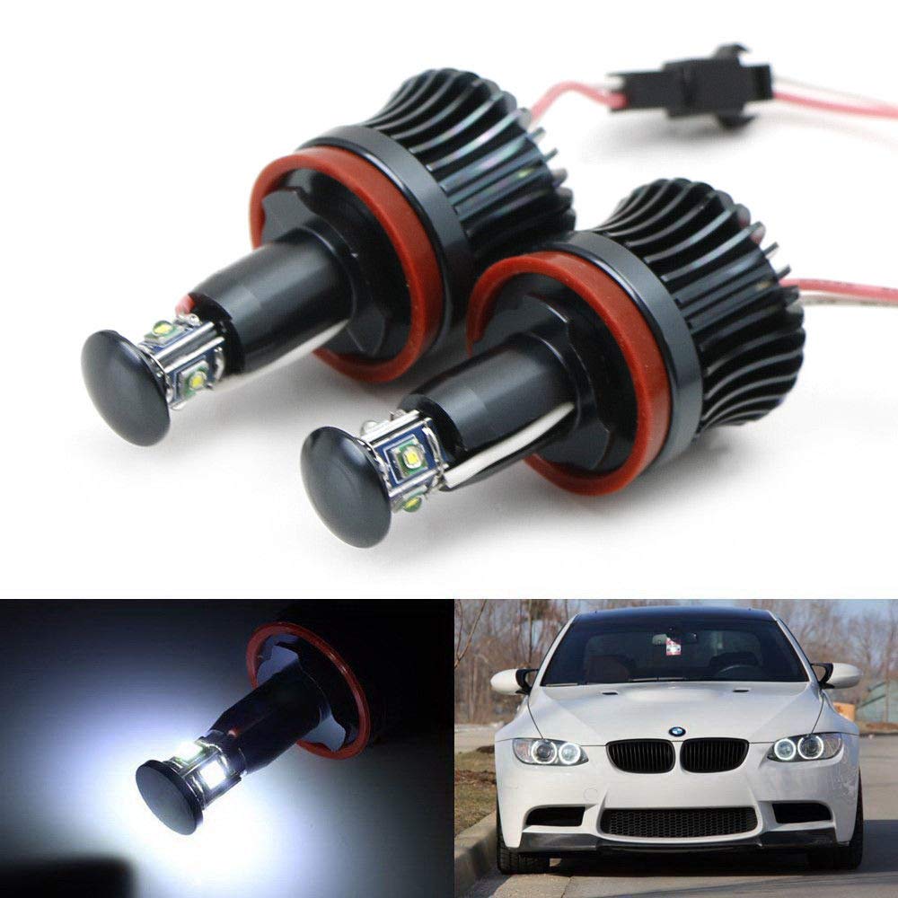 (2) White H8 LED Angel Eyes For BMW 128i 135i 1M 328i 335i M3 535i 550i M5 Z4 X1 X5 X6, (2) Halo Ring Marker Bulbs Powered by 20W High Power 7000K CREE LED Lights-iJDMTOY