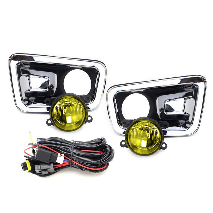 Chrome Bezel w/ Yellow Lens Fog Light Kit + Switch Wiring For 17-19 Nissan Titan