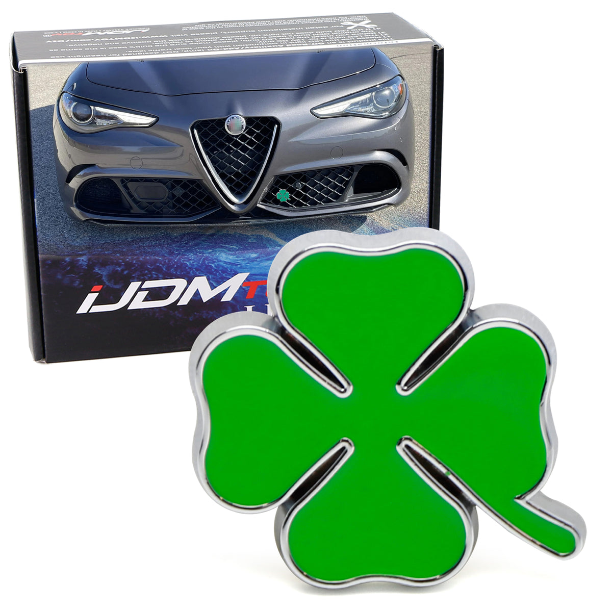 Green Lucky Quadrifoglio Clover Leaf Emblem Grille Badge Kit For