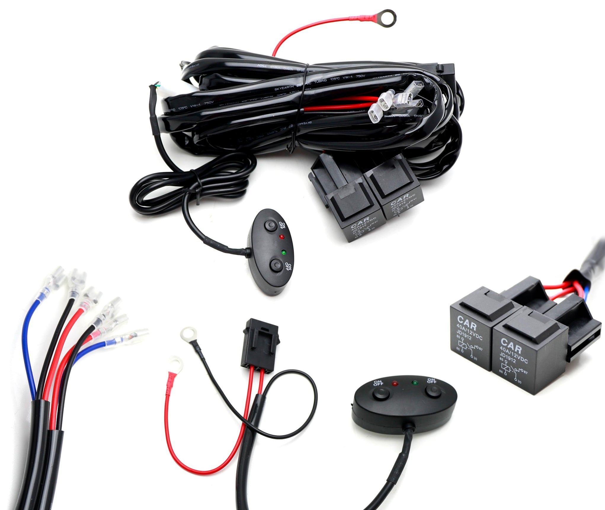 2-Output Relay Kit, Dual Switches For Fog/Driving Lamps, Light Bar, Po ...