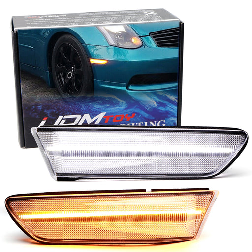 Clear White/Amber Sequential Blink LED Side Markers For 2003-07 Infiniti G35 2d