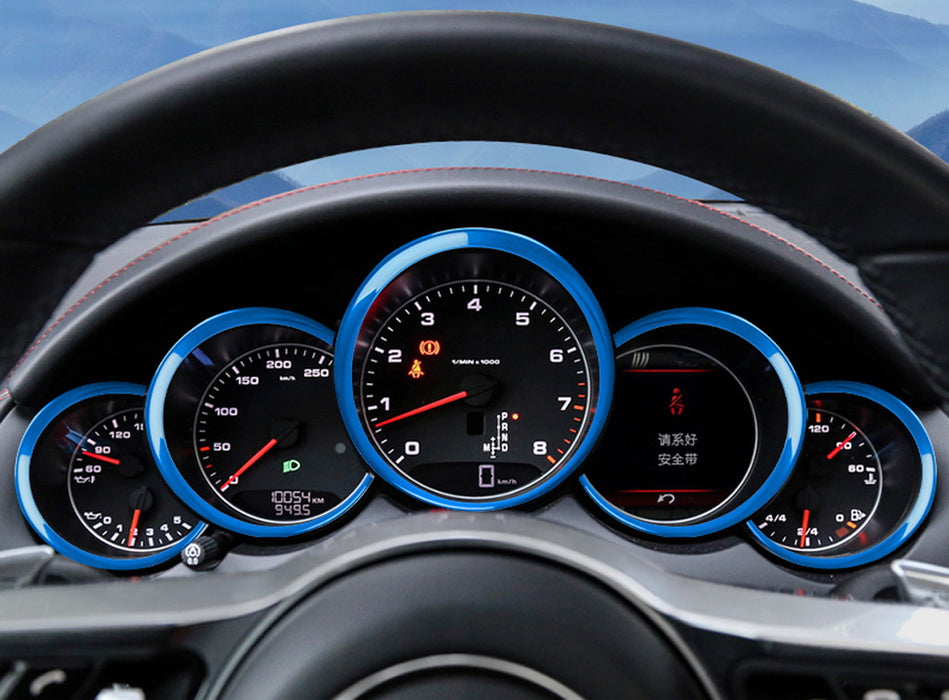 5pc Blue Dashboard Gauge Cluster Surrrounding Trims For Porsche Panamera Cayenne