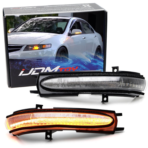 Clear Lens Full LED Stip Sequential Blink Side Mirror Lamps For 04-08 Acura TSX