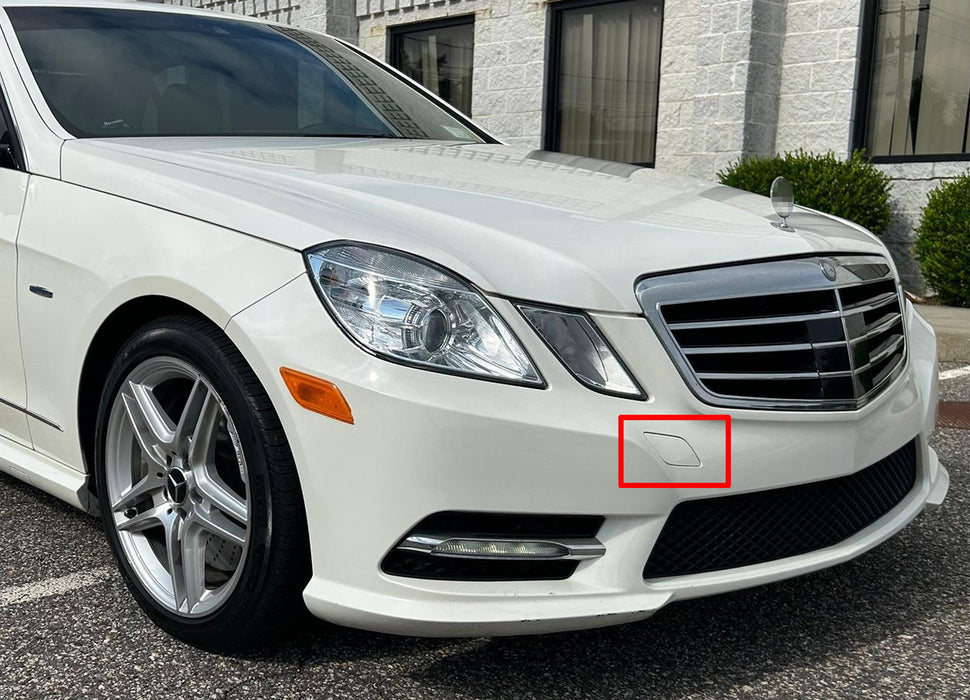 thumbnail image 2 of Primed Front Bumper Tow Hook Cap Cover For Mercedes E-Class Sedan (2009-2012) – IJDMTOY 2 of 6