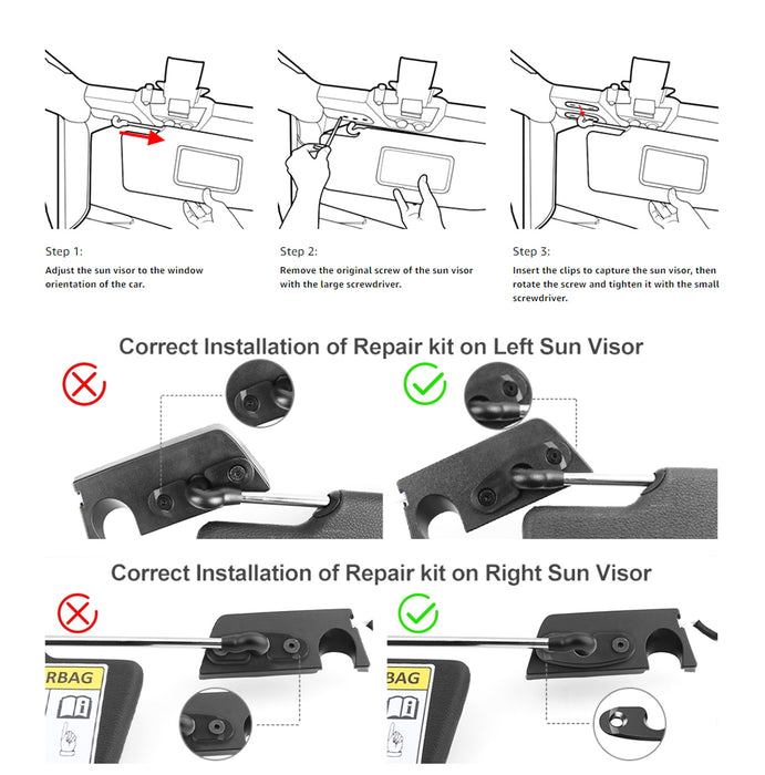 Sun Visor Repair Reinforcement Brackets w/ Screws For Jeep Wrangler JL Gladiator