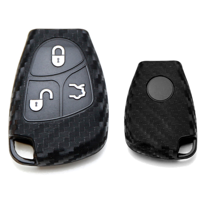 "Carbon Fiber" Style Silicone Key Fob Cover For Mercedes Gen1 C E S G CL Keyless