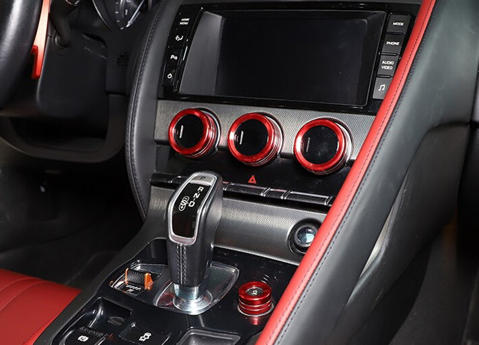 4pc Sports Red AC Climate Control/Volume Knob Cover Trims For 13+ Jaguar F-Type