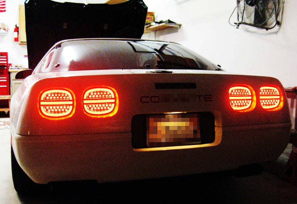 Red Lens w/ Chrome Reflex Full LED Halo/Laser Tail Lamps For 1990-96 C4 Corvette