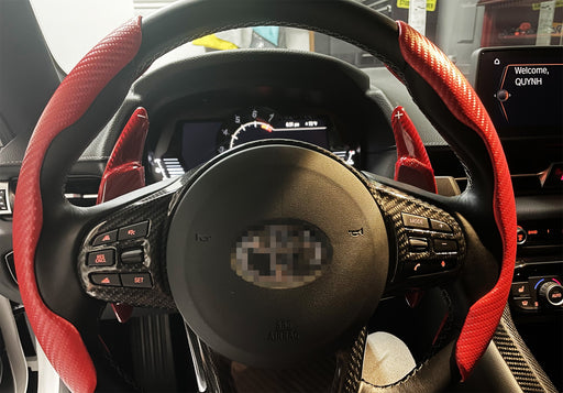 Red Carbon Steering Wheel Paddle Shifter Extensions For Toyota 2020-up Supra GR