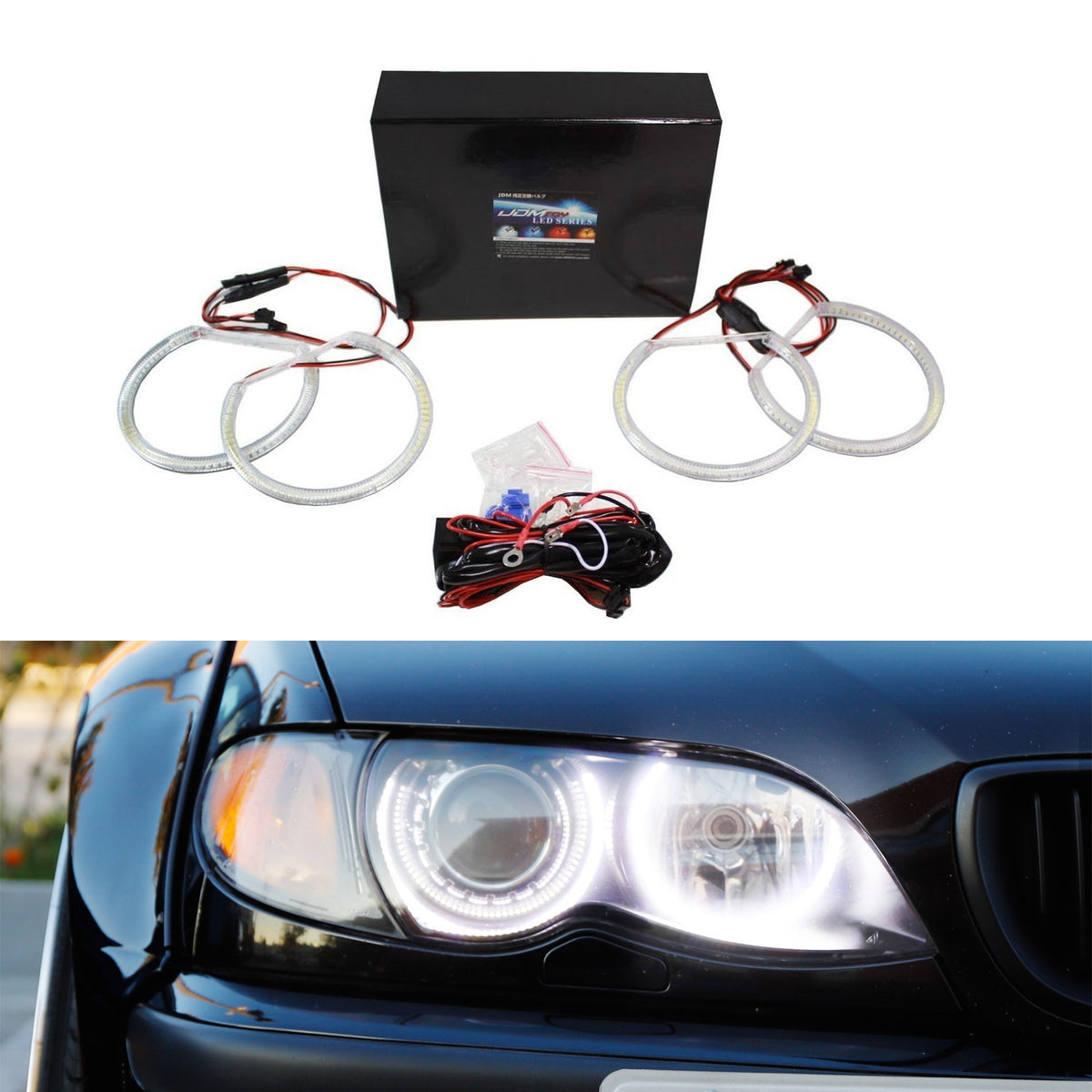 Xenon White Headlight SMD LED Angel Eyes Halo Rings For BMW