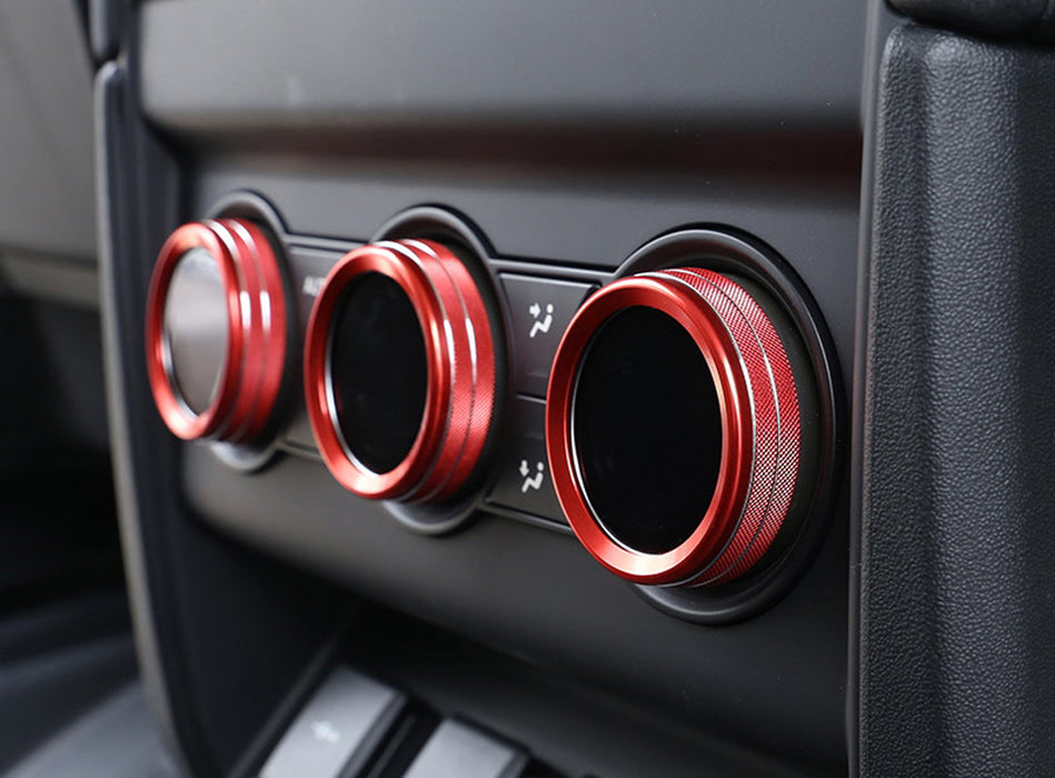 9pc Red Aluminum AC/Audio/Push Start/Side Mirror Knob Covers For 2019+ Defender