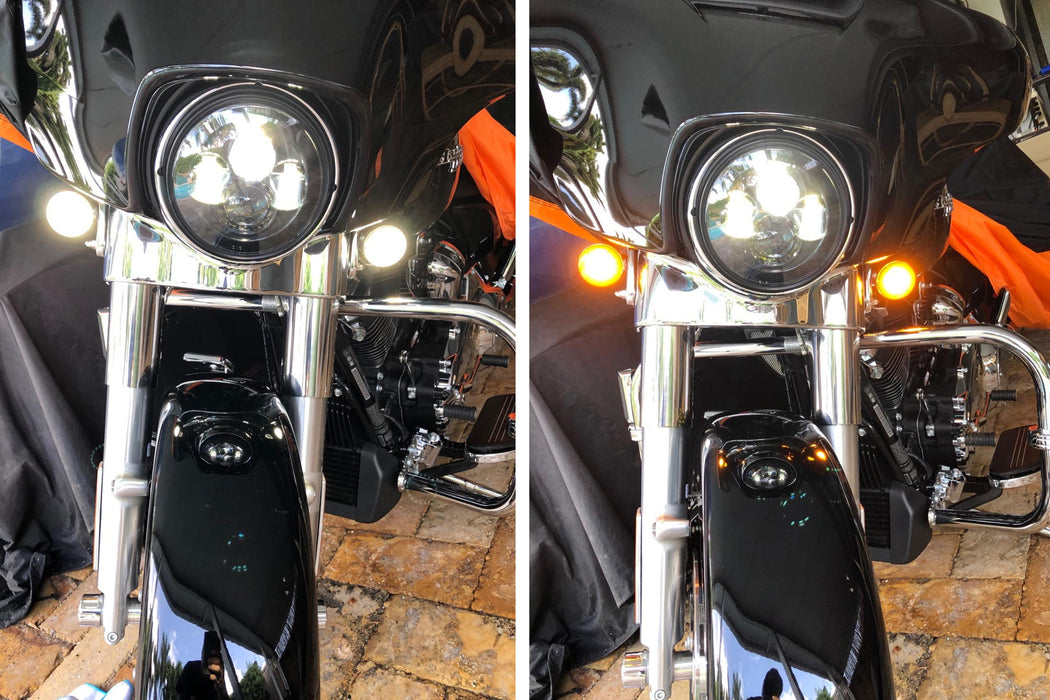2" White/Amber 1157 Switchback LED Front Turn Signal Lights For Harley Davidson