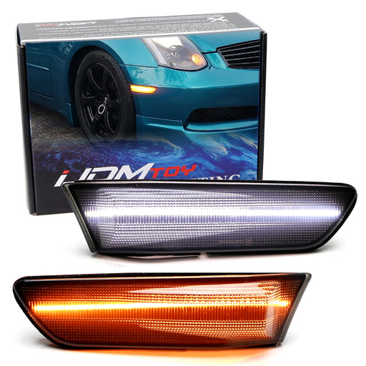 Smoked White/Amber Sequential Blink LED Side Markers For 2003-07 Infiniti G35 2d