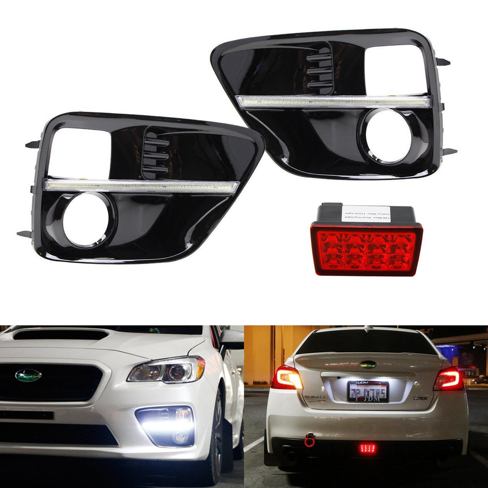 JDM S4 LED DRL Fog Light Bezels & Red LED Rear Foglight For 15-17 Suba ...