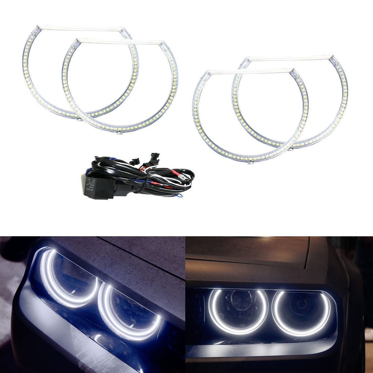 White LED Angel Eye Halo Rings Kit For 08-14 Dodge Challenger Headligh ...