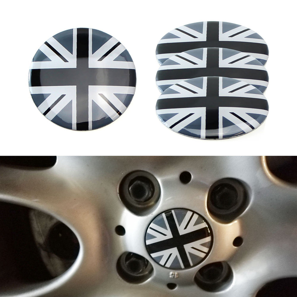 4) Black/Grey Union Jack UK Flag Style Wheel Center Cap Covers For MINI  Coopers —