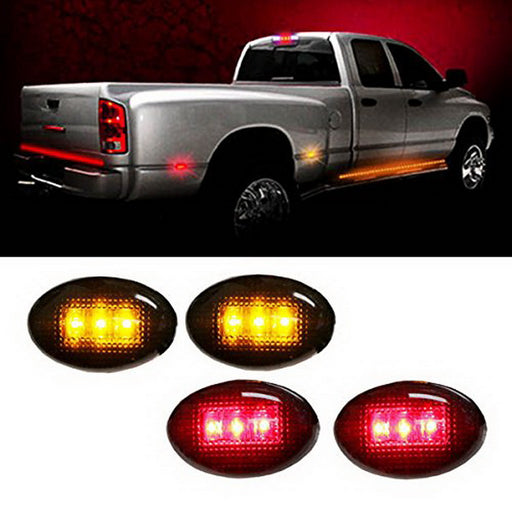 (4) Smoked Lens LED Fender Bed Side Marker Lights (Amber + Red) For Chevy GMC