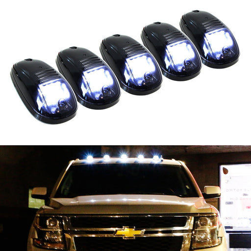 5pc Black Smoked Lens White LED Cab Roof Marker Running Lights For Truck SUV 4x4
