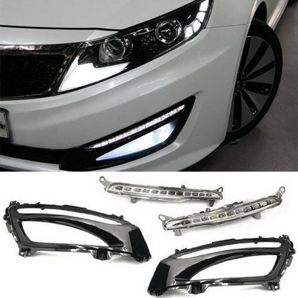 Direct Fit Glossy Black Bezel 12-LED Daytime Running Lights For Kia Optima