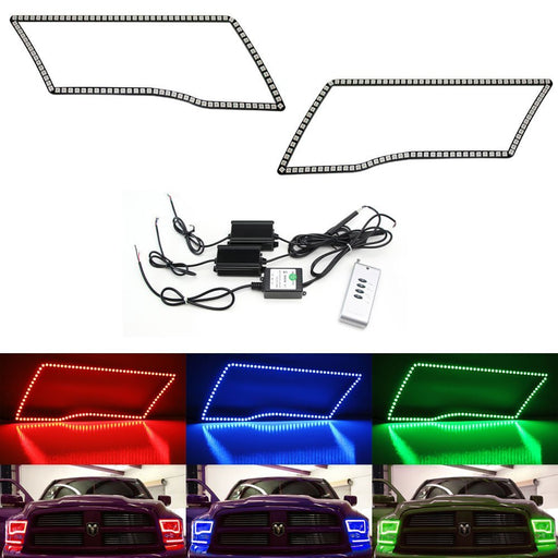 RGB Multi-Color LED Angel Eye Halo Rings For 2009-17 Dodge RAM Truck w/Remote