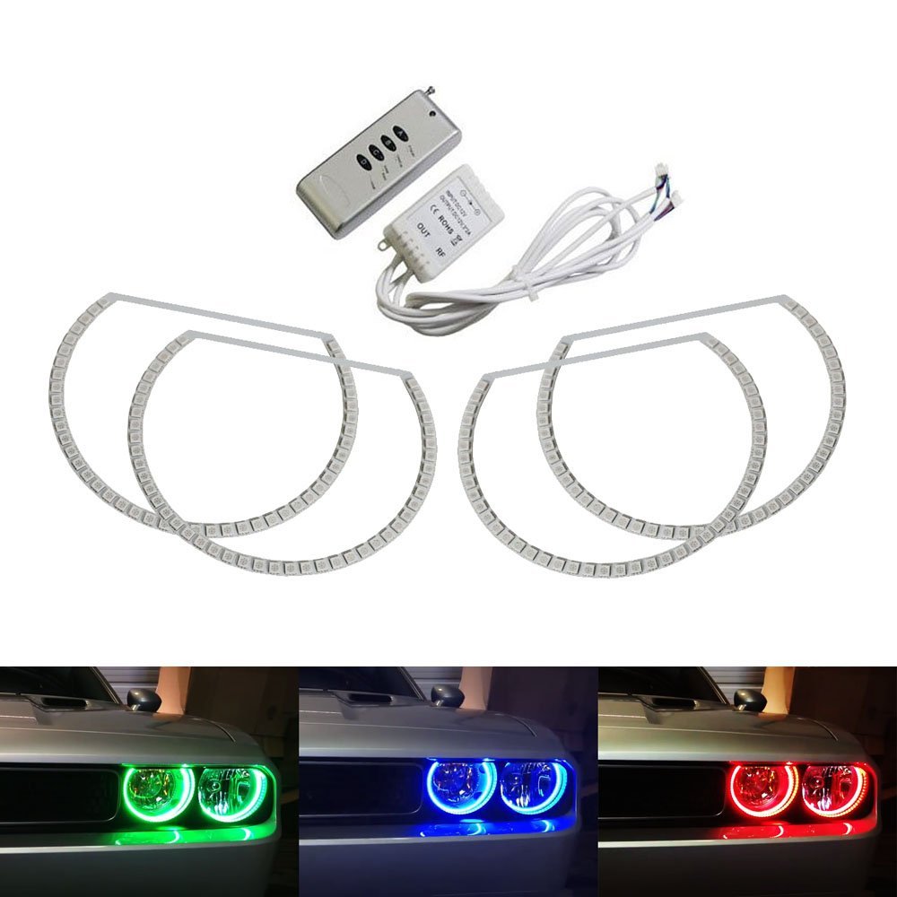 Headlight Retrofit RGB LED Angel Eye Halo Rings For 2008-2014 Dodge Ch ...