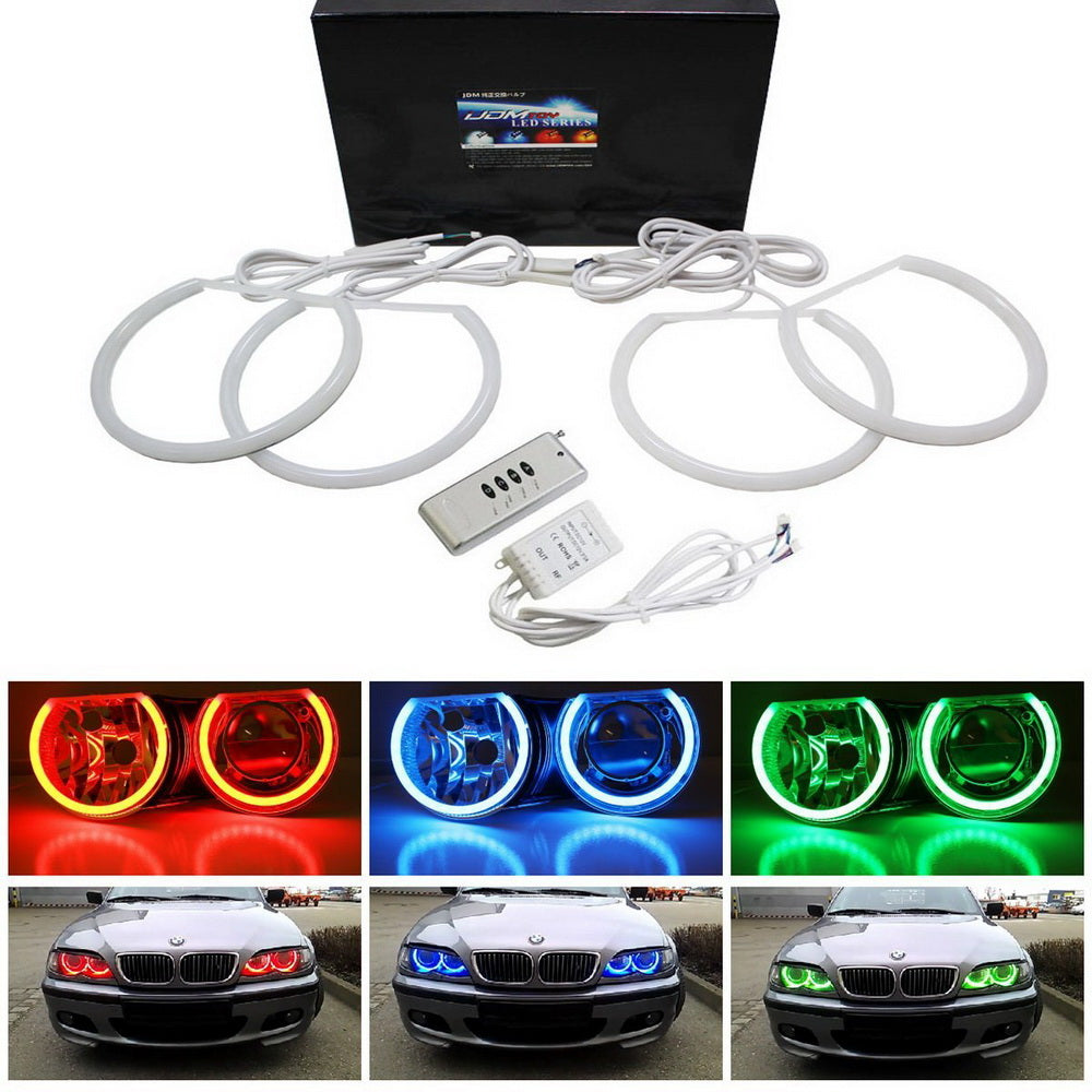 Headlight RGB 7-Color LED Angel Eye Halo Rings Kit For BMW E39 E46 3 5 ...