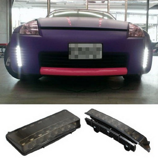 Smoked 370Z Style LED Bumper Reflector Daytime Running Lights For 2003-05 350Z