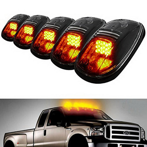 5pc Black Smoked Lens Amber LED Cab Roof Marker Running Lights For Truck SUV 4x4