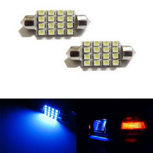 (2) Ultra Blue 1.50" 16-SMD 6418 C5W LED Bulbs For Car License Plate Lights