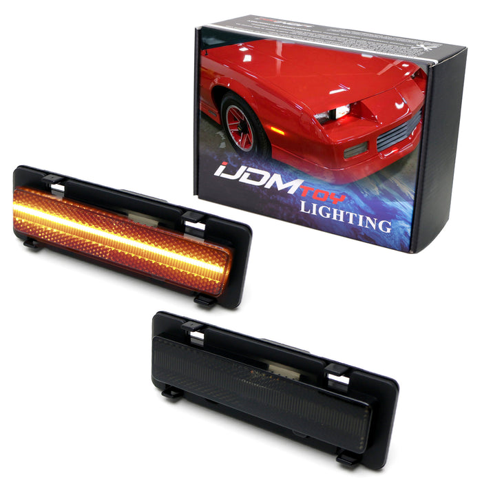 Smoked Lens Amber Full LED Strip Front Side Marker Lights For 82-92 Chevy Camaro