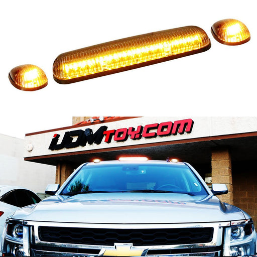Clear Lens 3pc Cab Roof Marker Running Lights w/Amber LED Lamp For Truck SUV 4x4