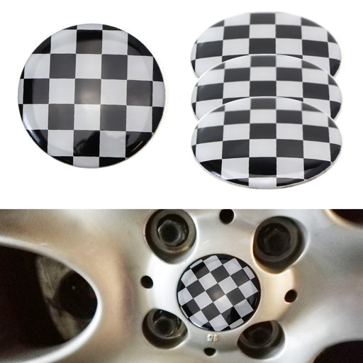 (4) Black/White Checker Pattern Style Wheel Center Cap Covers For MINI Coopers
