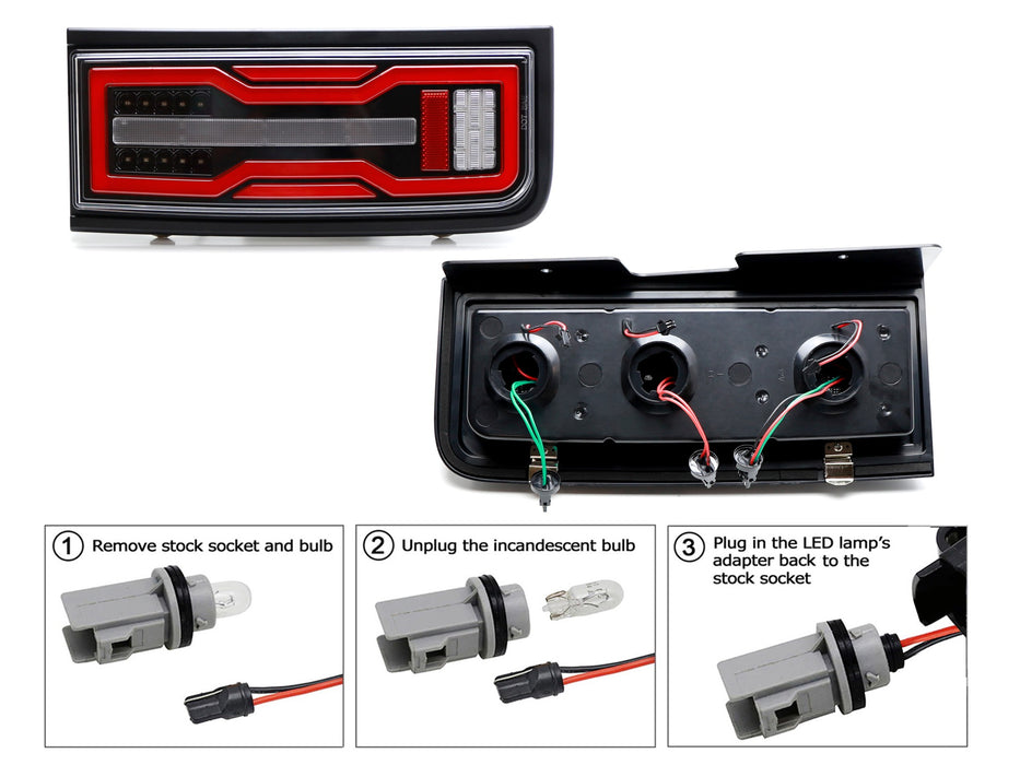 Bronco Style Clear/Dark Red Lens Full LED Taillamps w/ Turn/Brake/Reverse For H2