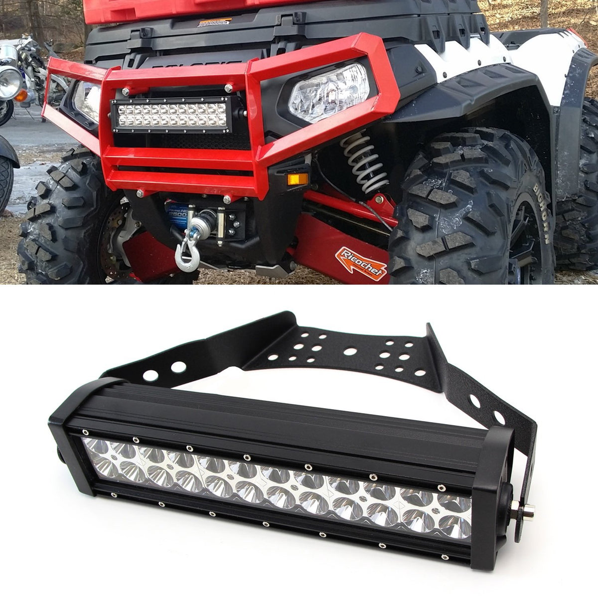 72W 14" LED Light Bar w/Handlebar Mounting Bracket, Wiring For ATV UTV