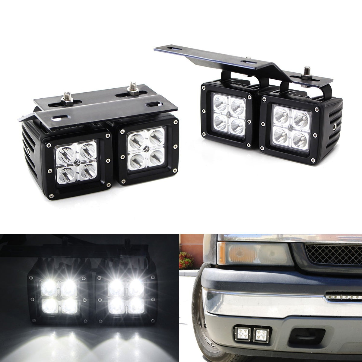 80W Dual LED Pods w/ Foglight Bracket/Wirings For Avalanche Silverado ...