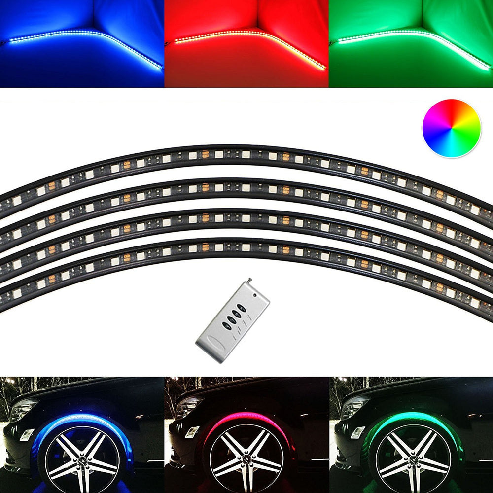 Color Wheel Lane Led 4pc Multi-Color Flexible RGB LED Wheel Fender Well Accent Lighting Kit ...