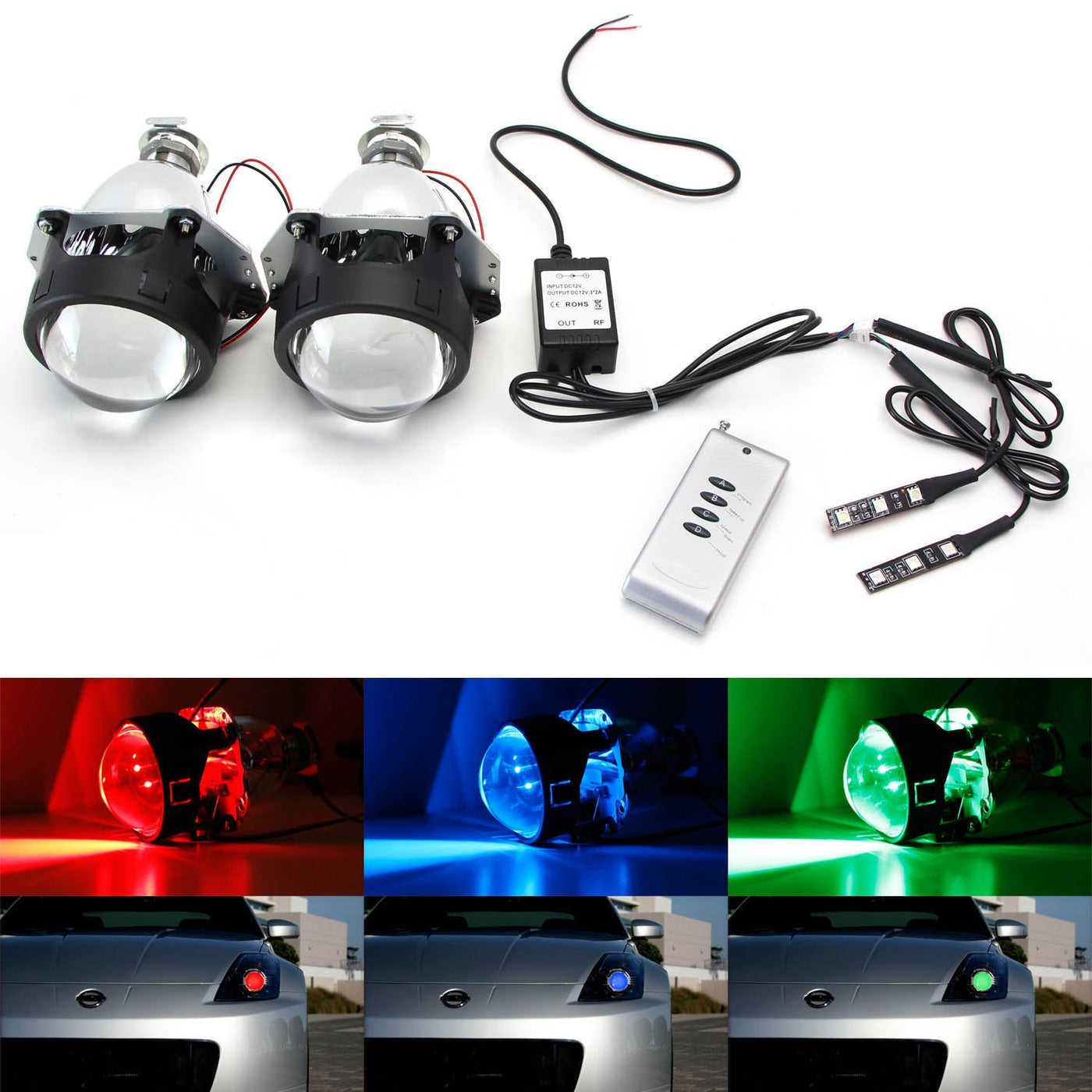 Mini 3.0" H1 BiXenon HID Projector Lens + RGB LED Kit For Custom Head
