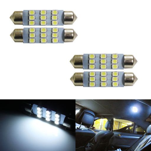 (4) Xenon White 9SMD 1.72" 42mm 578 211-2 LED Bulbs For Interior Map Dome Lights