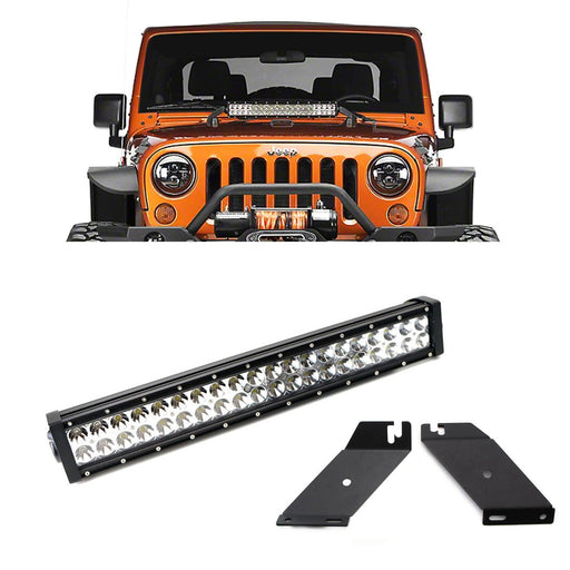 120W 20" LED Light Bar w/ Hood Mount Bracket, Wirings For 07-17 Jeep Wrangler JK